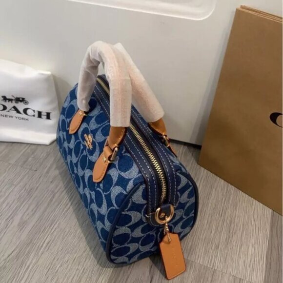 NWT Coach Mini Rowan Crossbody Bag In Signature Denim w/ Cherry Charm CY742 - Picture 7 of 7